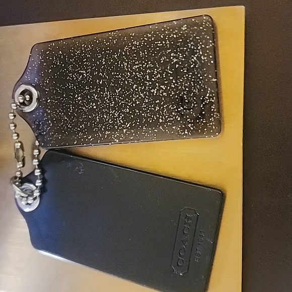 Coach Glittery Black and Solid Black Hang Lg. Tags 3.5" by 1.75" - Picture 4 of 10